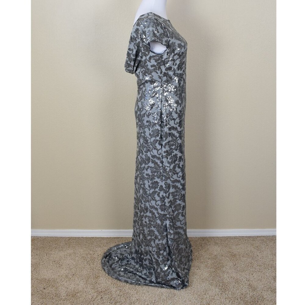 Calvin Klein Silver Sequin Cap Sleeve Backless Long Formal Dress 6 - Picture 7 of 10